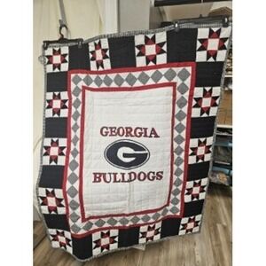 Georgia Bulldogs NCAA Quilt Star Patchwork G Logo Black Red White Fan Decor